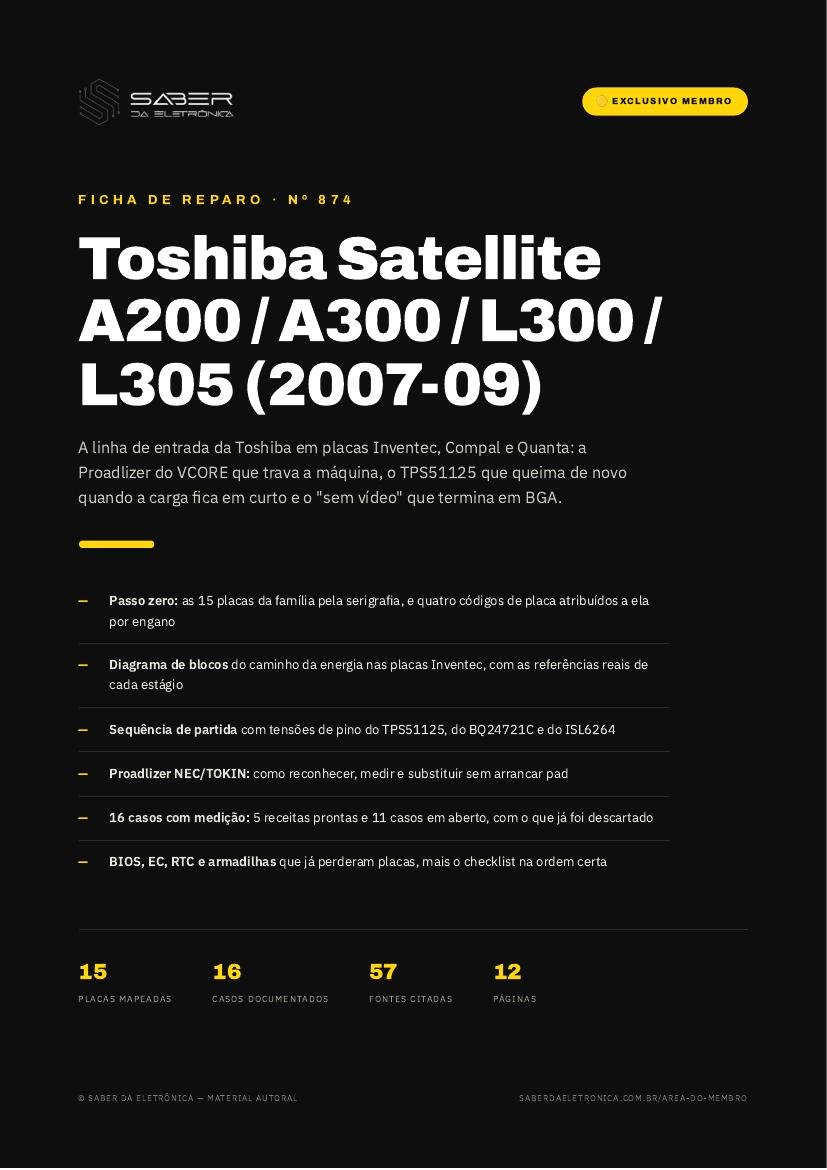 Toshiba Satellite A200 / A300 / L300 / L305 (2007-09) — Ficha de Reparo da placa