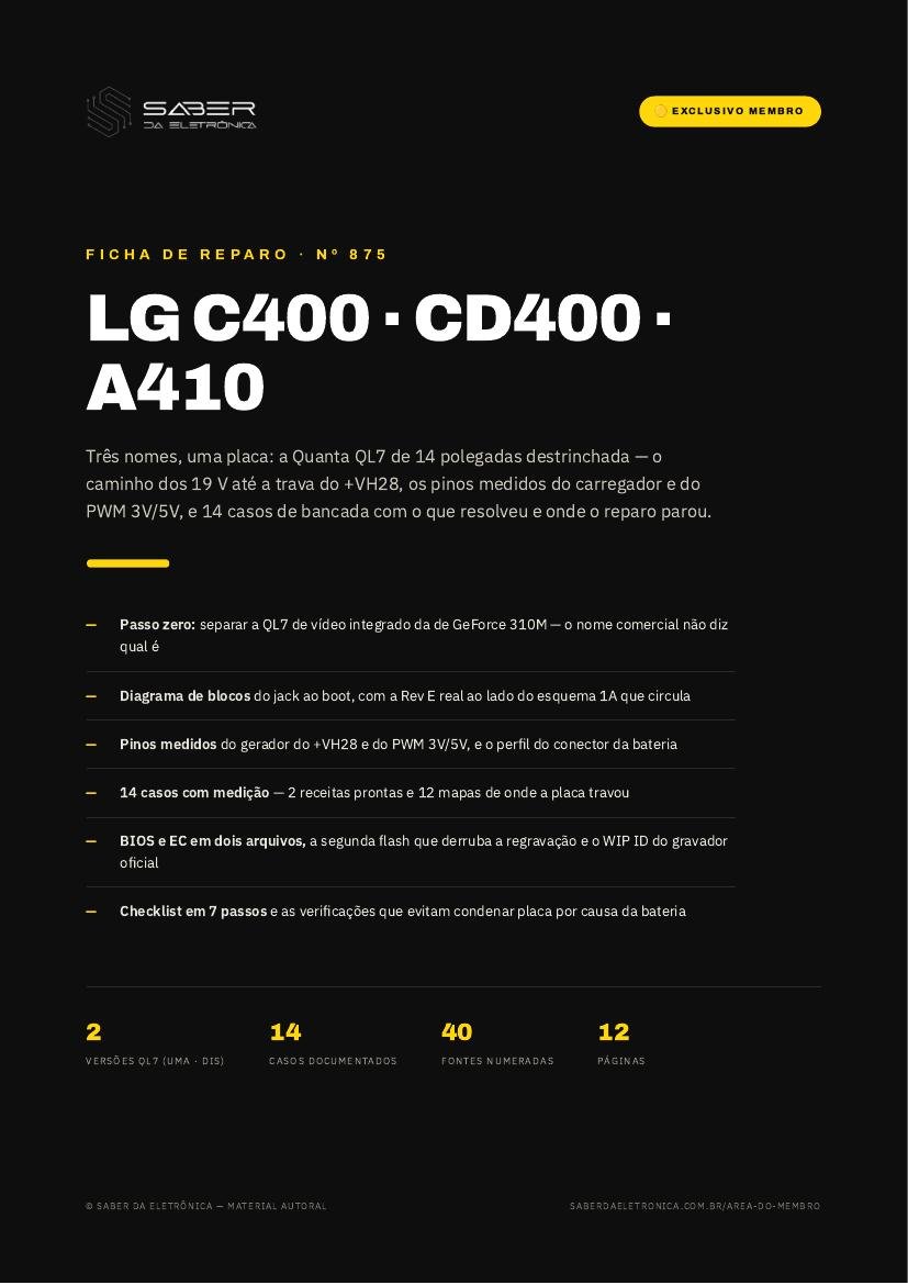 LG C400 / CD400 / A410 (14 polegadas, 2010-12) — Ficha de Reparo da placa