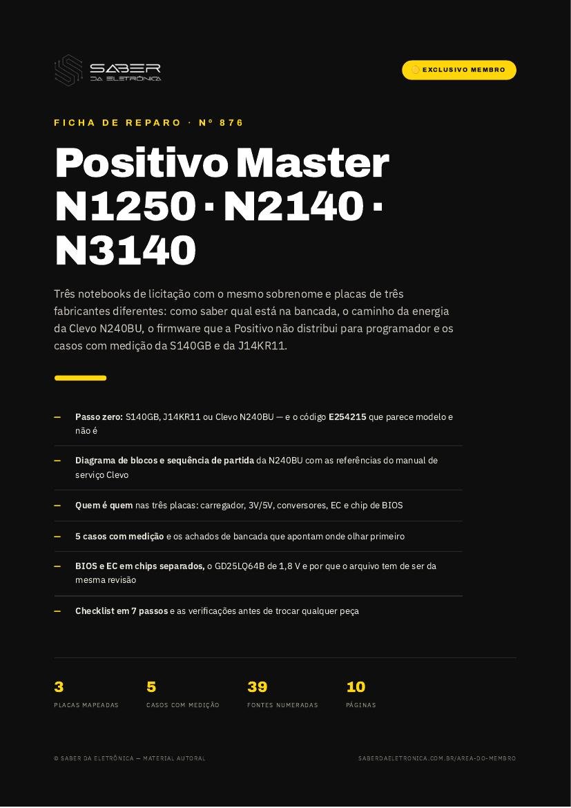 Positivo Master N1250 / N2140 / N3140 (corporativo e licitação) — Ficha de Reparo da placa