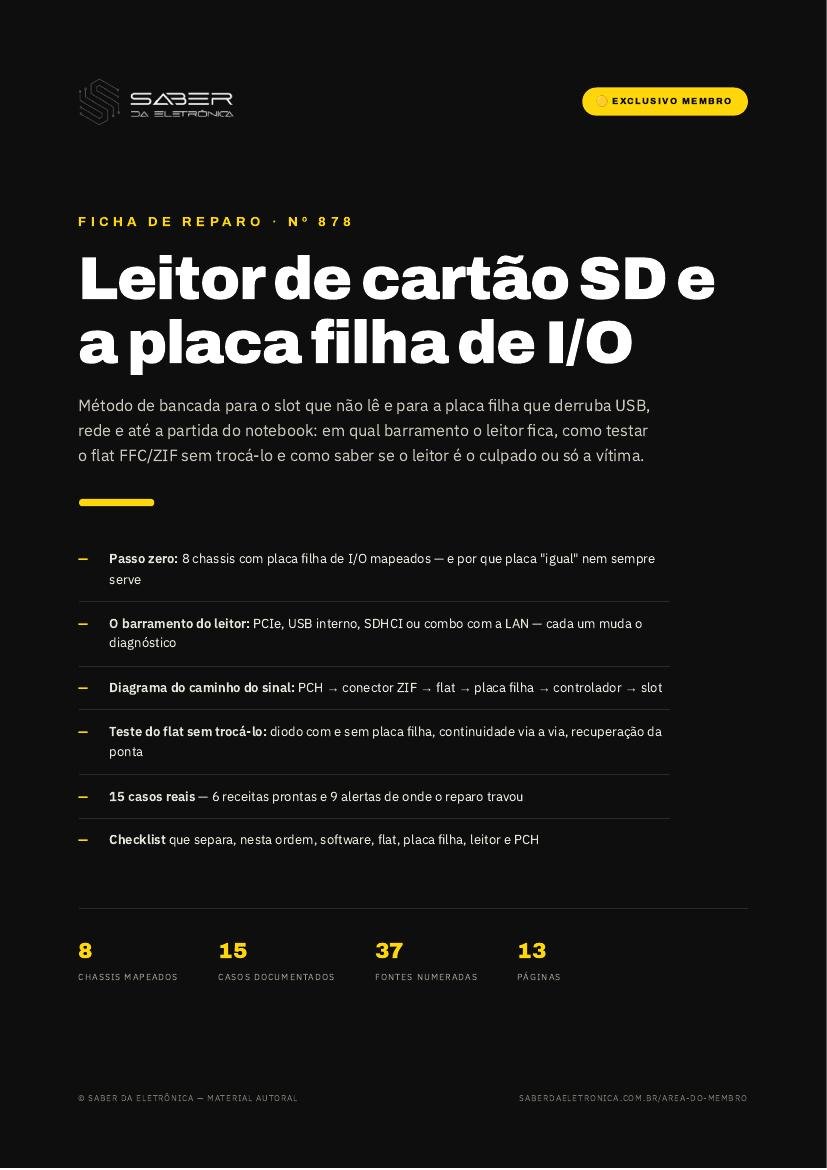 Leitor de cartão SD e a placa filha de I/O do notebook — flat FFC/ZIF e o slot que não lê (método) — Ficha de Reparo da placa