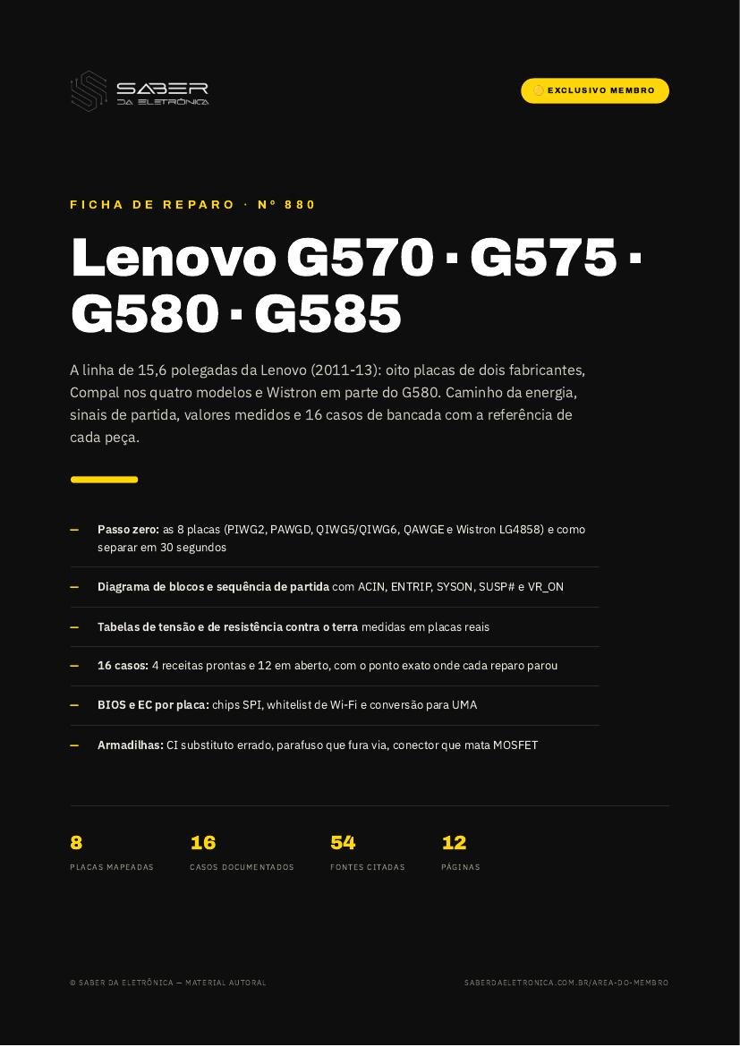Lenovo G570 / G575 / G580 / G585 (15,6 polegadas, 2011-13) — Ficha de Reparo da placa