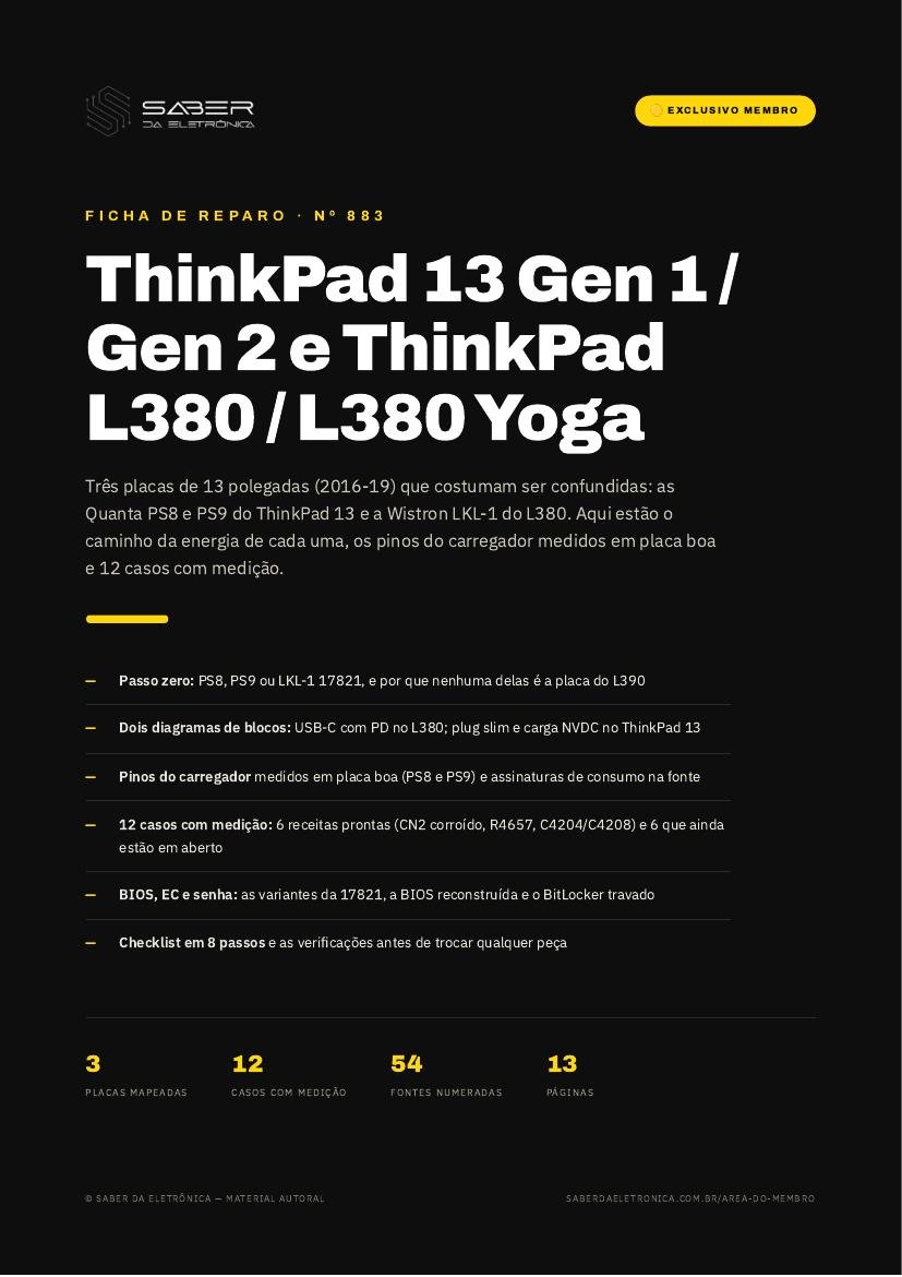 Lenovo ThinkPad 13 Gen 1 / Gen 2 e ThinkPad L380 / L380 Yoga (13 polegadas, 2016-19) — Ficha de Reparo da placa