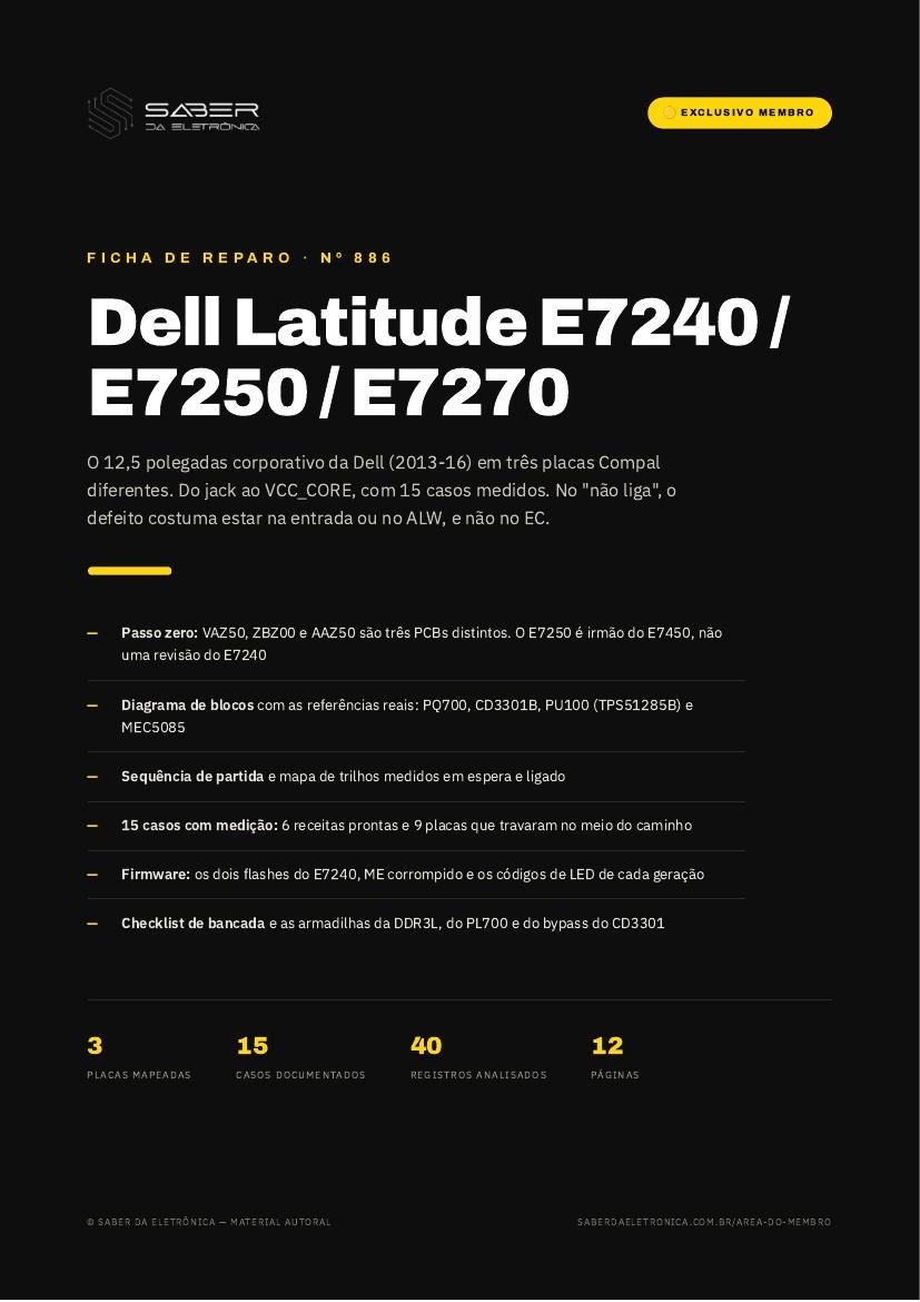 Dell Latitude E7240 / E7250 / E7270 (12,5 polegadas corporativo, 2013-16) — Ficha de Reparo da placa