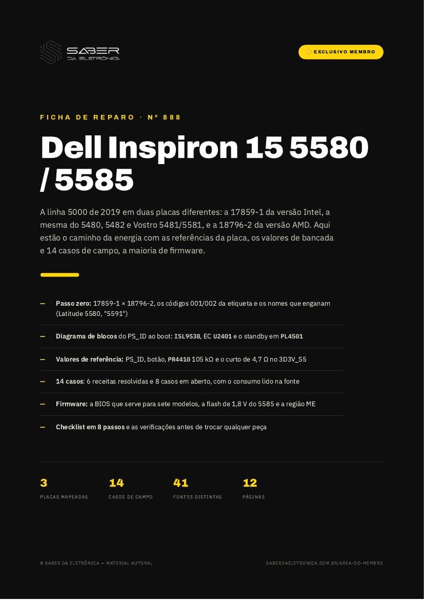 Dell Inspiron 15 5580 / 5585 (linha 5000 de 2019) — Ficha de Reparo da placa