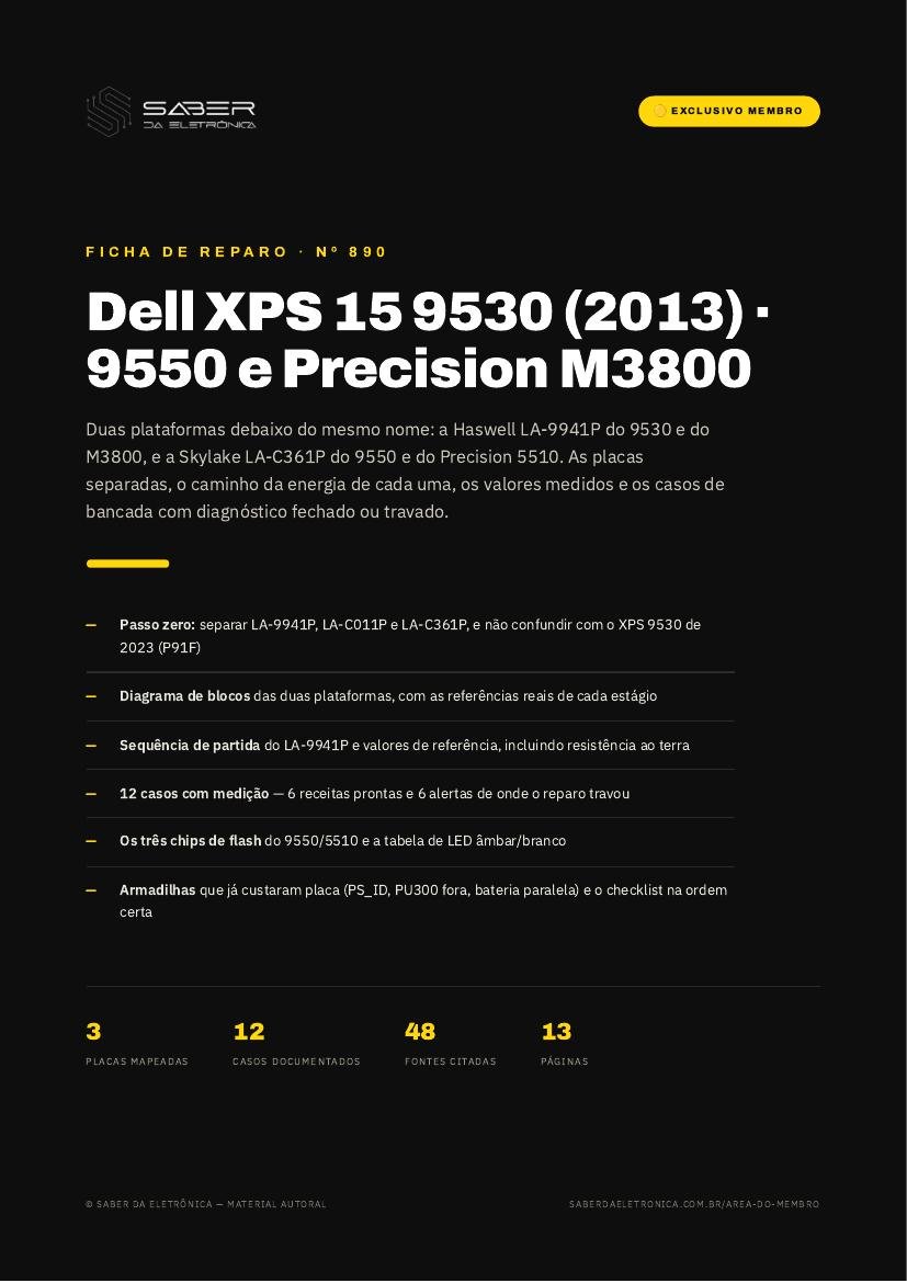 Dell XPS 15 9530 (2013) / 9550 e Dell Precision M3800 (2013-16) — Ficha de Reparo da placa