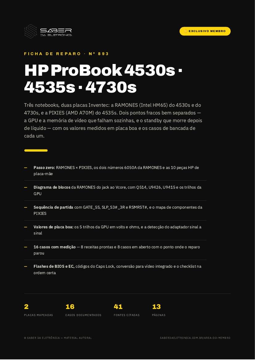 HP ProBook 4530s / 4535s / 4730s (Inventec RAMONES/PIXIES, 2011-12) — Ficha de Reparo da placa