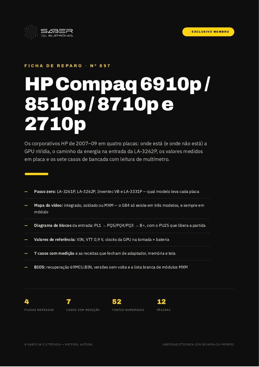 HP Compaq 6910p / 8510p / 8710p e 2710p (corporativo, 2007-09) — Ficha de Reparo da placa