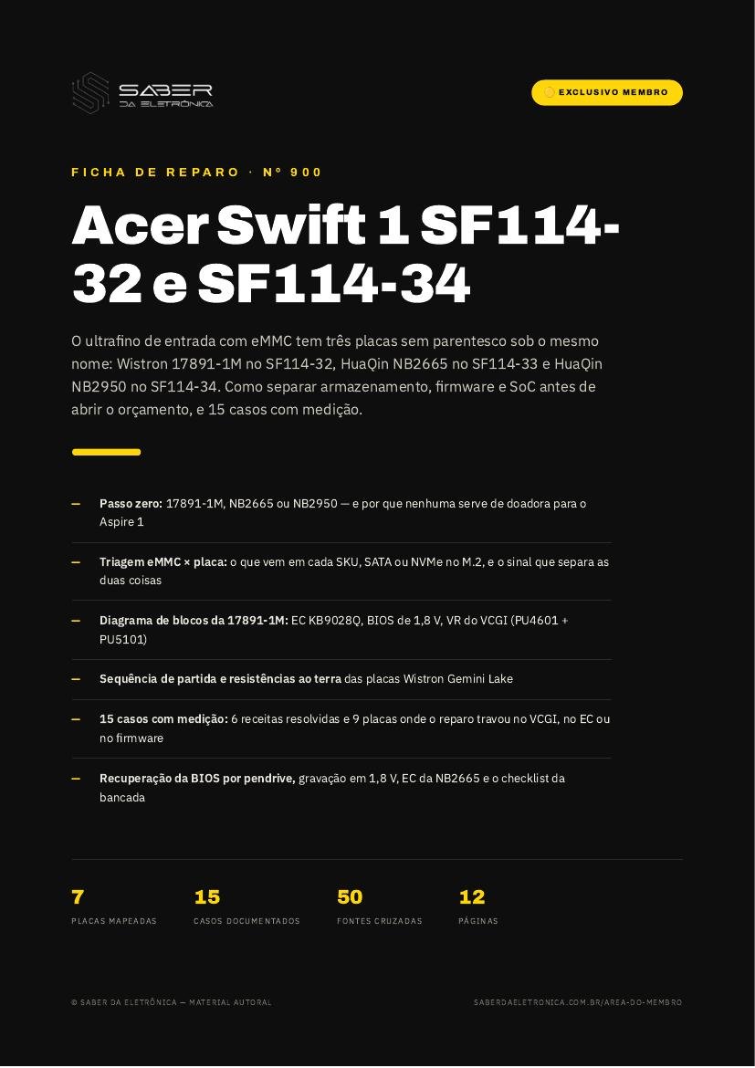 Acer Swift 1 SF114-32 / SF114-34 (ultrafino de entrada com eMMC) — Ficha de Reparo da placa