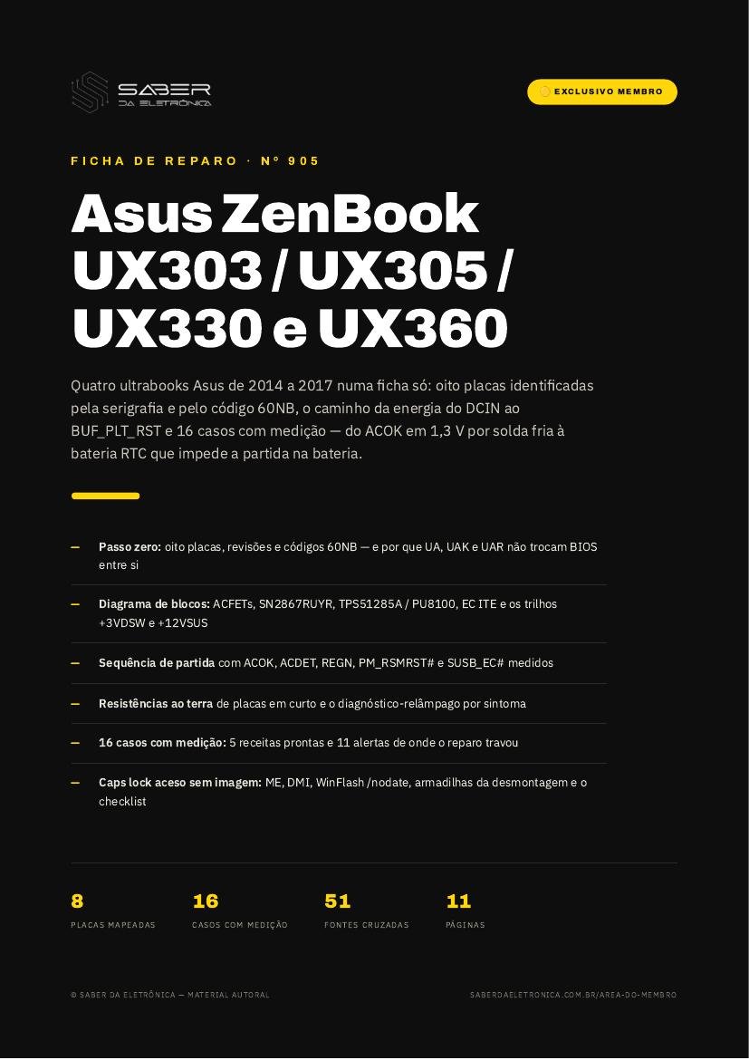 Asus ZenBook UX303 / UX305 / UX330 e UX360 (ultrabook, 2014-17) — Ficha de Reparo da placa