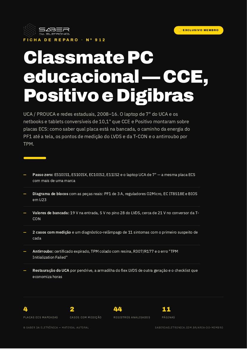 Classmate PC educacional — CCE, Positivo e Digibras (UCA / PROUCA, 2008-16) — Ficha de Reparo da placa