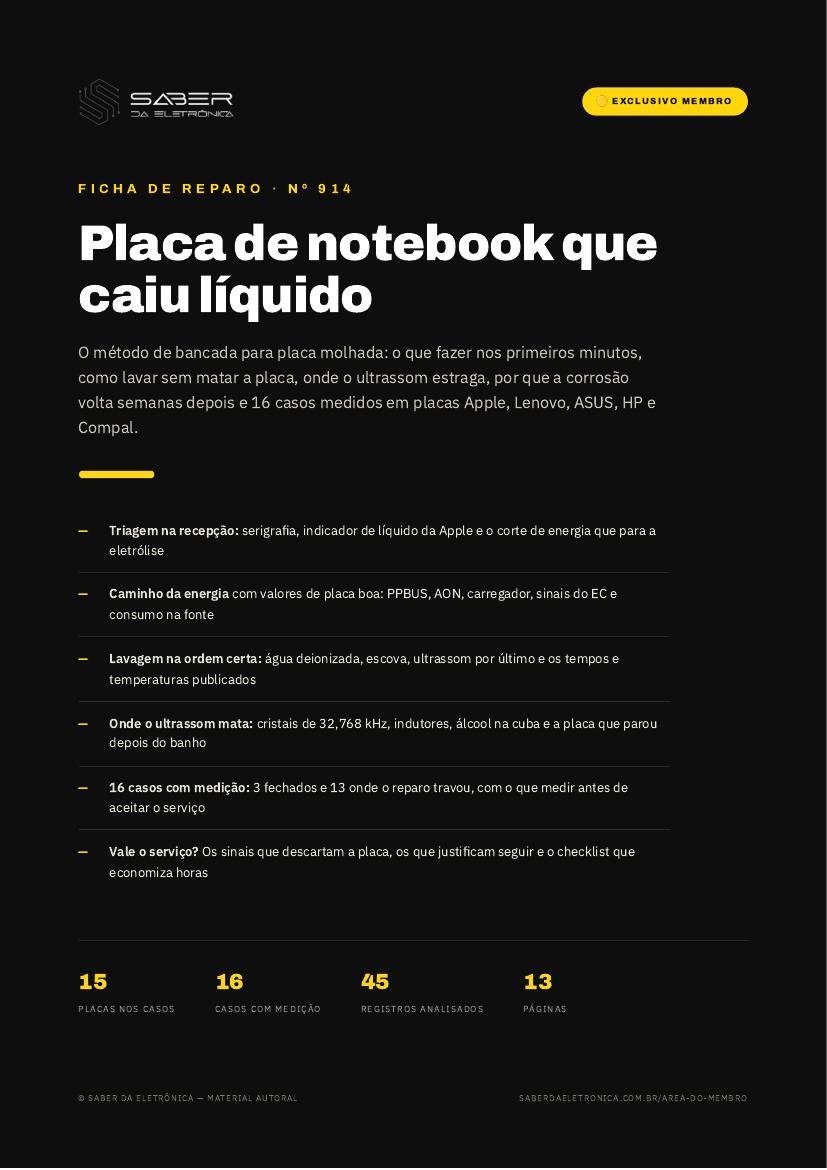 Placa que caiu líquido — corrosão, lavagem ultrassônica e o que ainda dá para salvar (método) — Ficha de Reparo da placa