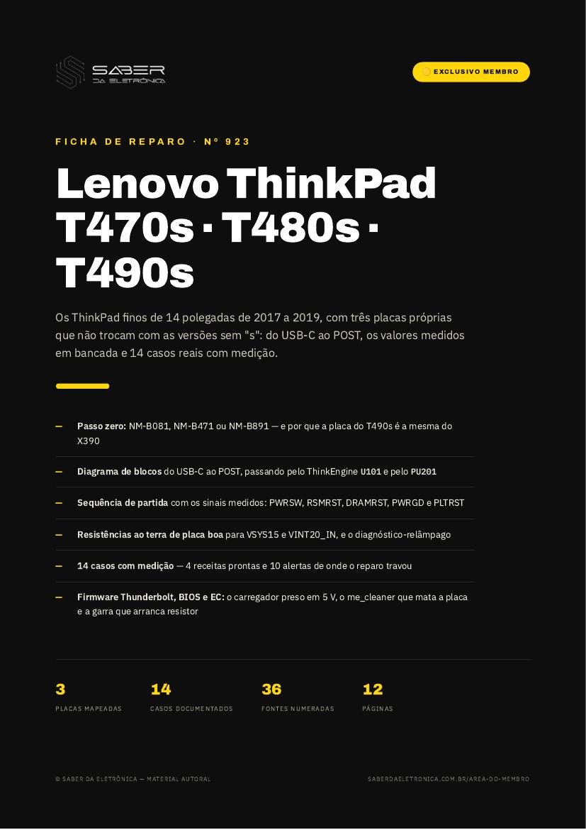 Lenovo ThinkPad T470s / T480s / T490s (14 polegadas fino, 2017-19) — Ficha de Reparo da placa