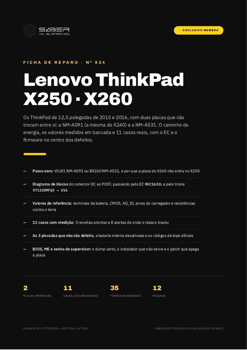 Lenovo ThinkPad X250 / X260 (12,5 polegadas, 2015-16) — Ficha de Reparo da placa