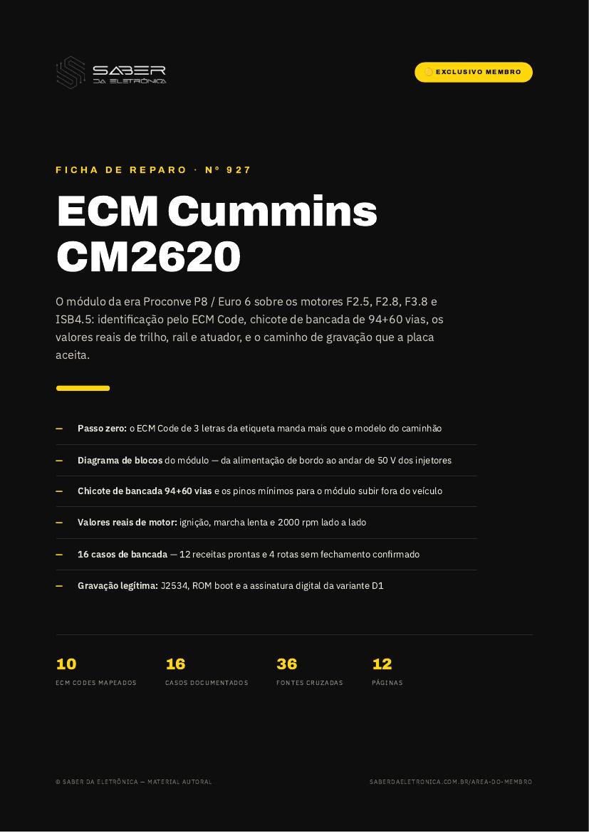 ECM Cummins CM2620 — F2.5, F2.8, F3.8, ISB4.5 e ISD5 Proconve P8 / Euro 6 — Ficha de Reparo da placa