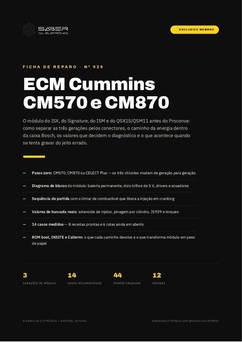 ECM Cummins CM570 e CM870 — ISX e ISM pré-Proconve em caminhão pesado, fora-de-estrada e gerador — Ficha de Reparo da placa
