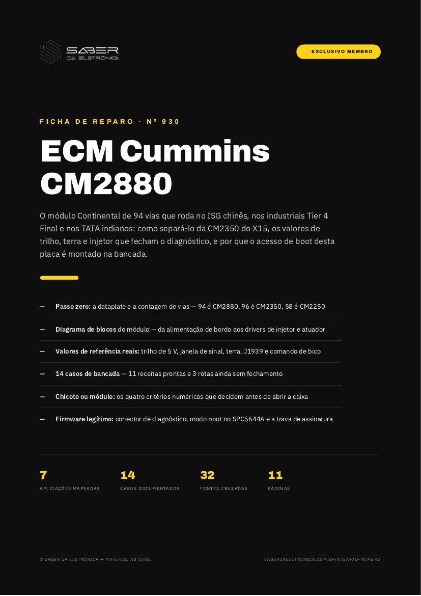 ECM Cummins CM2880 (Continental SPC5644A) — ISG, industriais Tier 4 Final e a separação da CM2350 do X15 — Ficha de Reparo da placa