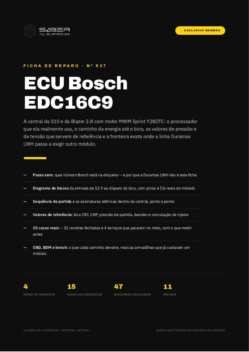 ECU Bosch EDC16C9 — Chevrolet S10 2.8 Duramax/MWM (Y28DTC e LWH) — Ficha de Reparo da placa