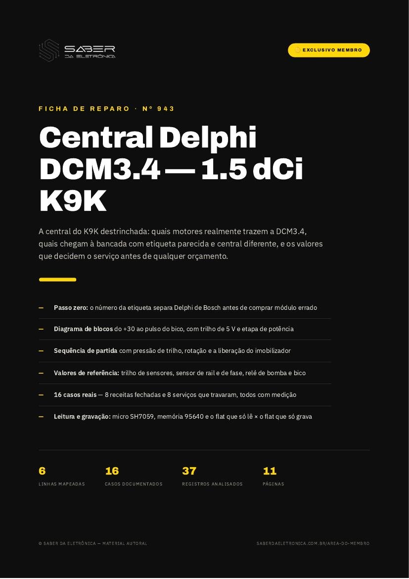 ECU Delphi DCM3.4 — Renault e Dacia 1.5 dCi K9K (Mégane III, Clio III, Captur, Fluence, Logan e Sandero) — Ficha de Reparo da placa