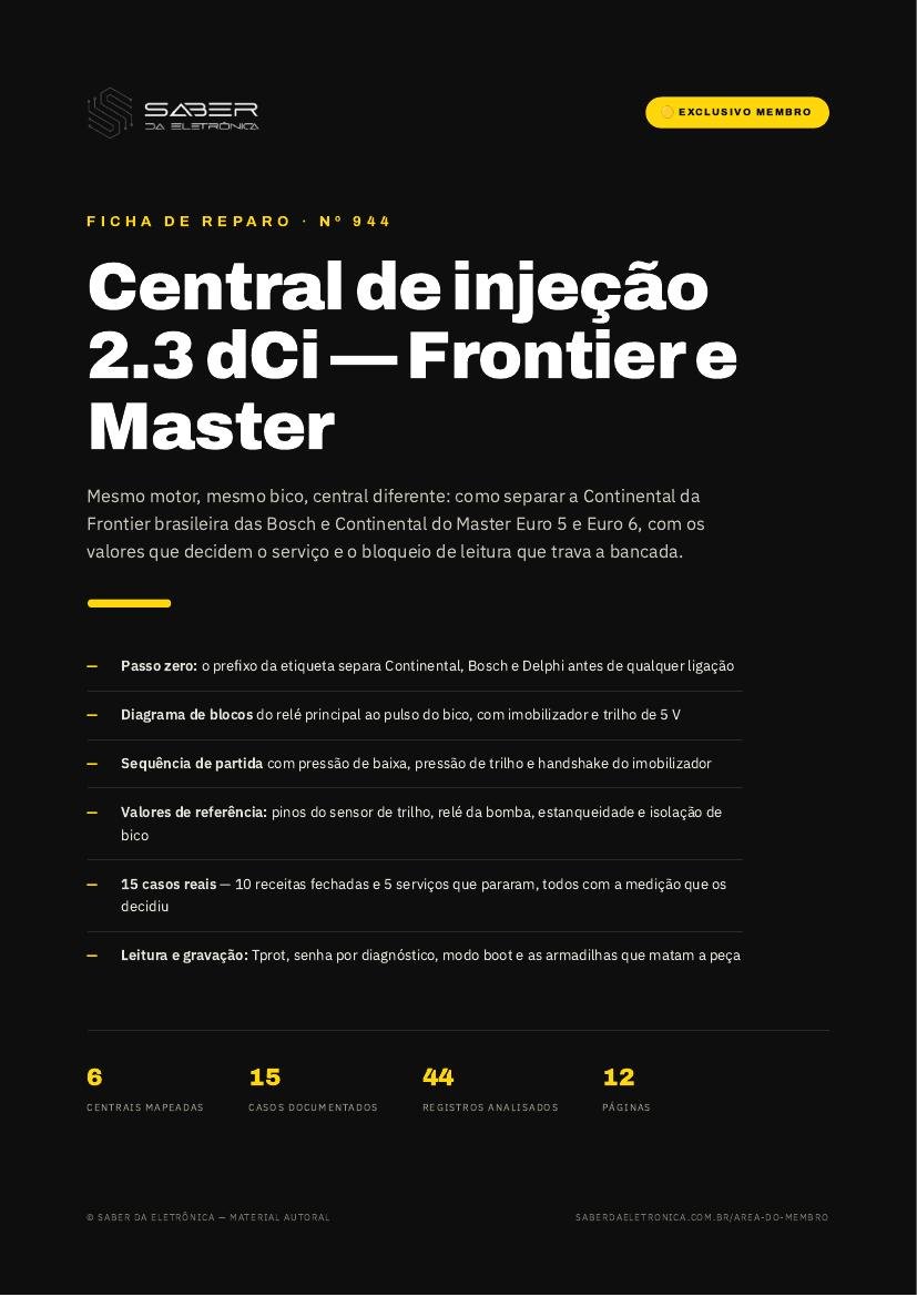 Centrais da 2.3 dCi M9T/YS23 — Continental SID309/SID310 da Frontier e as centrais do Master Euro 5 e Euro 6 — Ficha de Reparo da placa