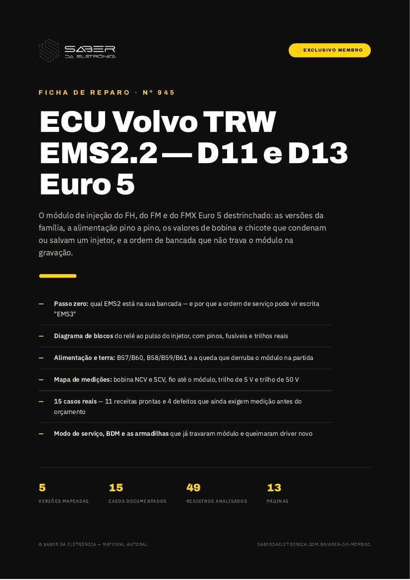 ECU Volvo TRW EMS2.2 — D11 e D13 Euro 5 em FH, FM e FMX — Ficha de Reparo da placa