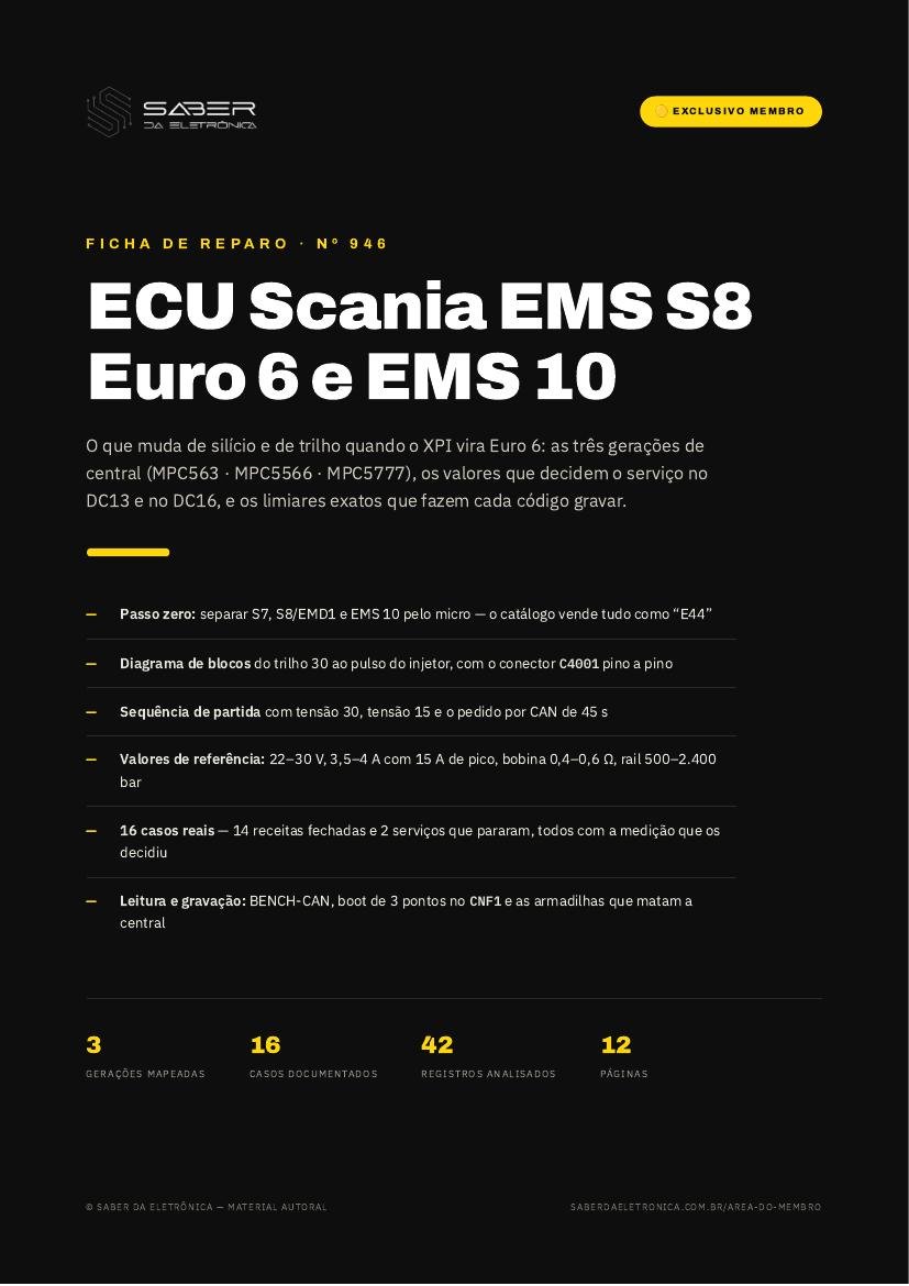 ECU Scania EMS S8 Euro 6 e EMS 10 — motores XPI DC13 e DC16 — Ficha de Reparo da placa