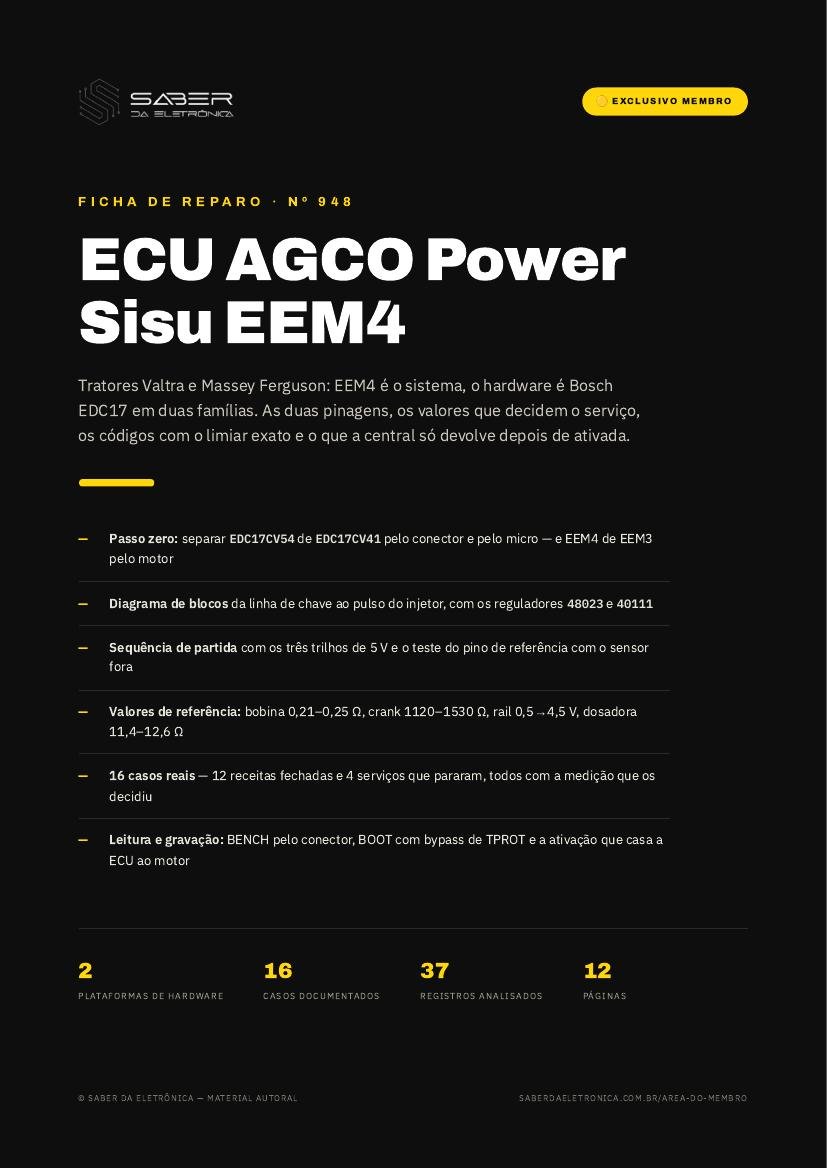 ECU do sistema AGCO Power Sisu EEM4 (Bosch EDC17CV41/CV54) — tratores Valtra e Massey Ferguson — Ficha de Reparo da placa