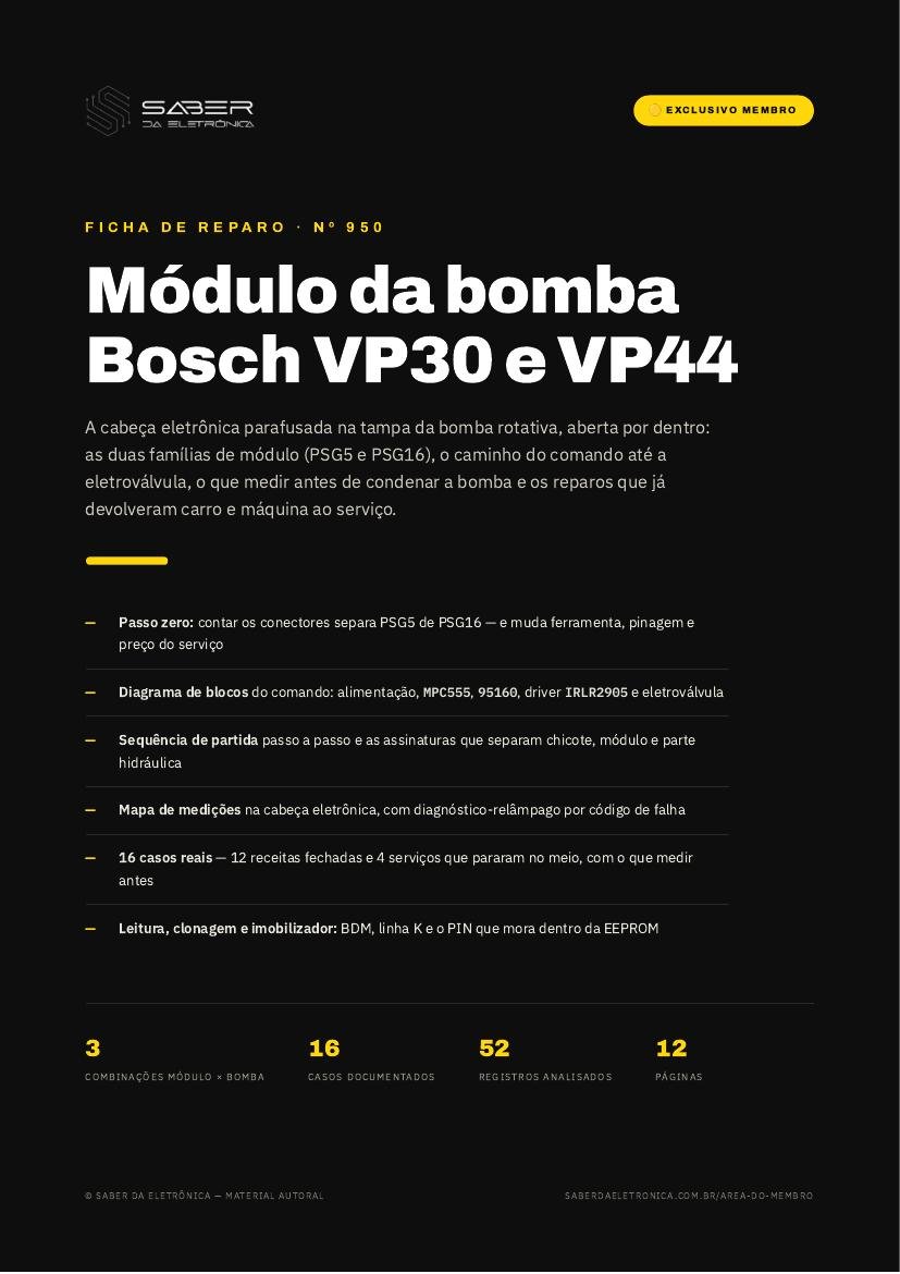 Módulo da bomba injetora Bosch VP30 e VP44 (cabeças PSG5 e PSG16) — utilitários diesel, linha leve e industrial — Ficha de Reparo da placa
