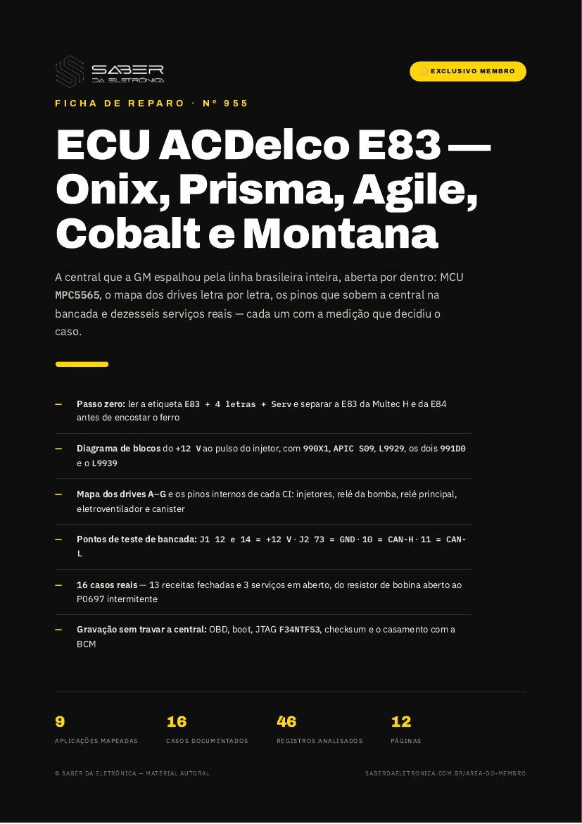 ECU ACDelco E83 — Chevrolet Onix, Prisma, Agile, Cobalt, Spin, Cruze, S10 e Montana — Ficha de Reparo da placa