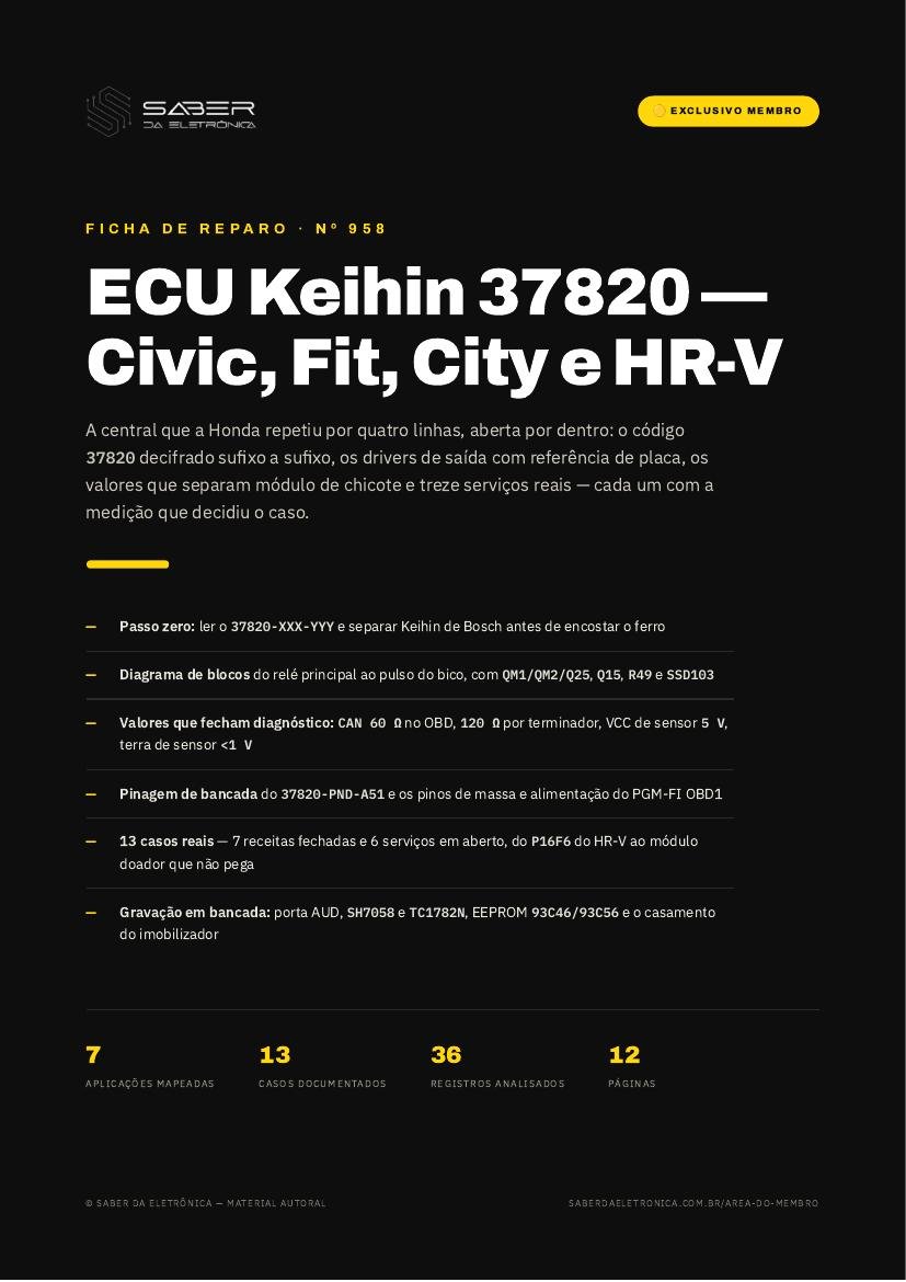 ECU Keihin — Honda Civic, Fit, City e HR-V — Ficha de Reparo da placa
