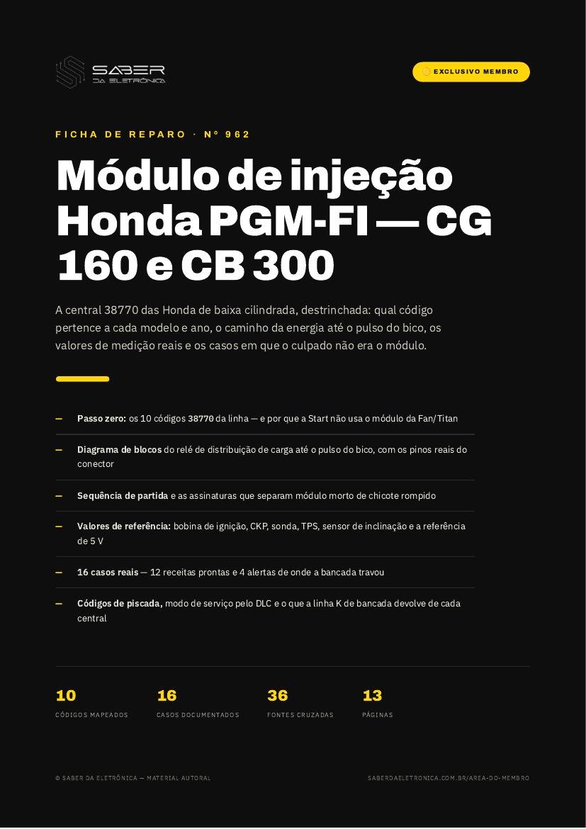 Módulo de injeção de motocicleta Honda PGM-FI — CG 160 Titan/Fan/Start e CB 300 — Ficha de Reparo da placa