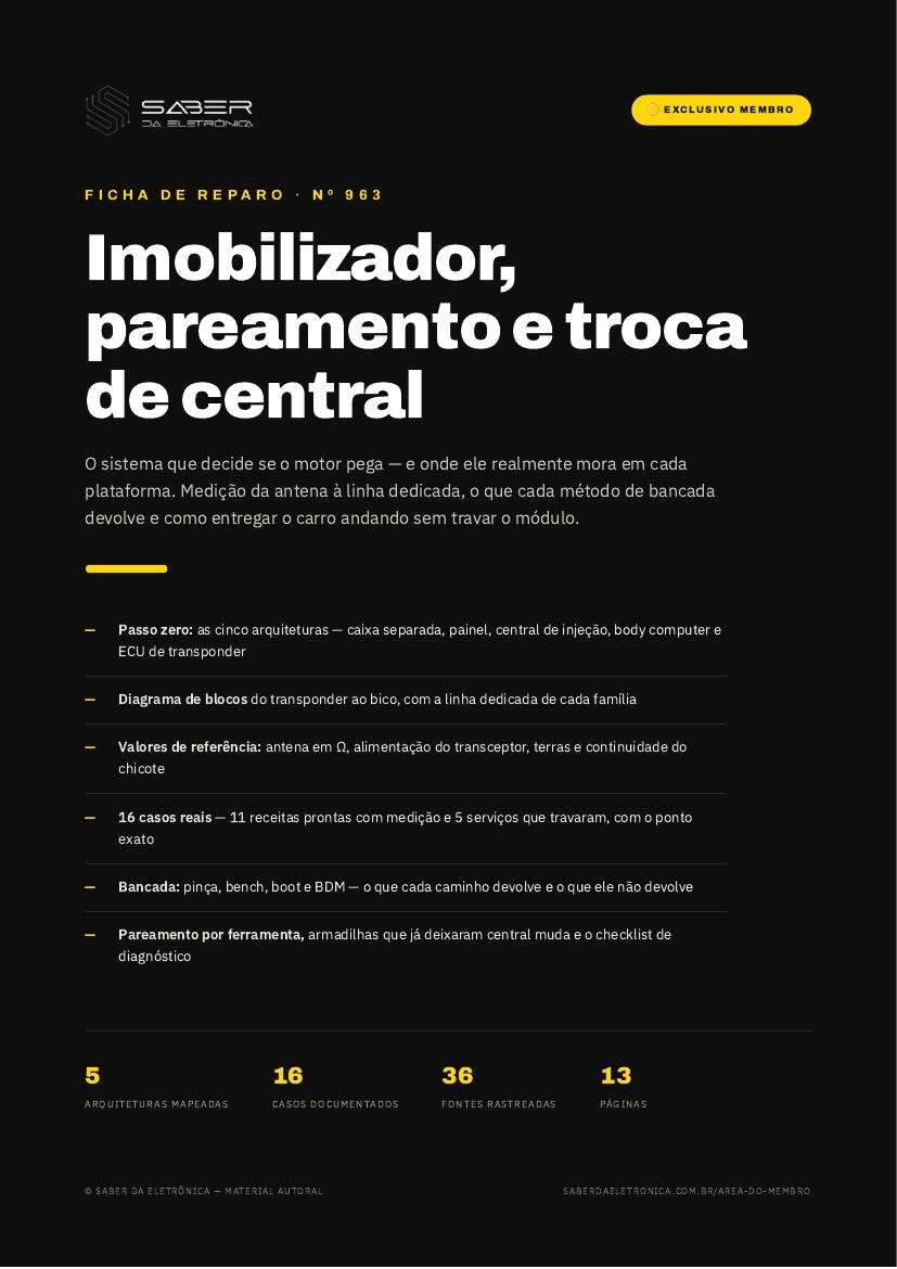 Módulo de injeção — imobilizador, pareamento e troca de central sem deixar o veículo travado — Ficha de Reparo da placa