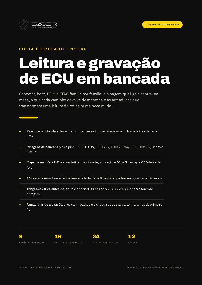 Leitura e gravação de ECU em bancada — conector, boot, BDM e JTAG por família — Ficha de Reparo da placa