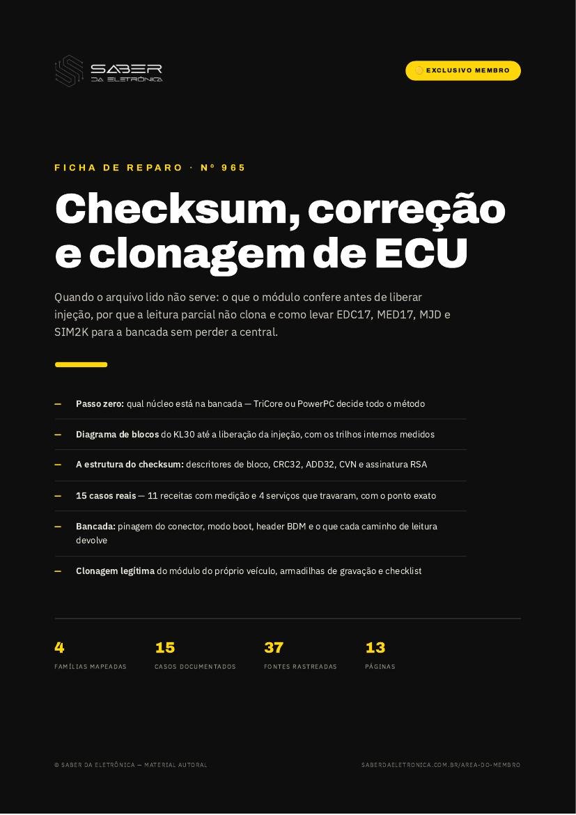 Checksum, correção e clonagem legítima de ECU — quando o arquivo lido não serve — Ficha de Reparo da placa
