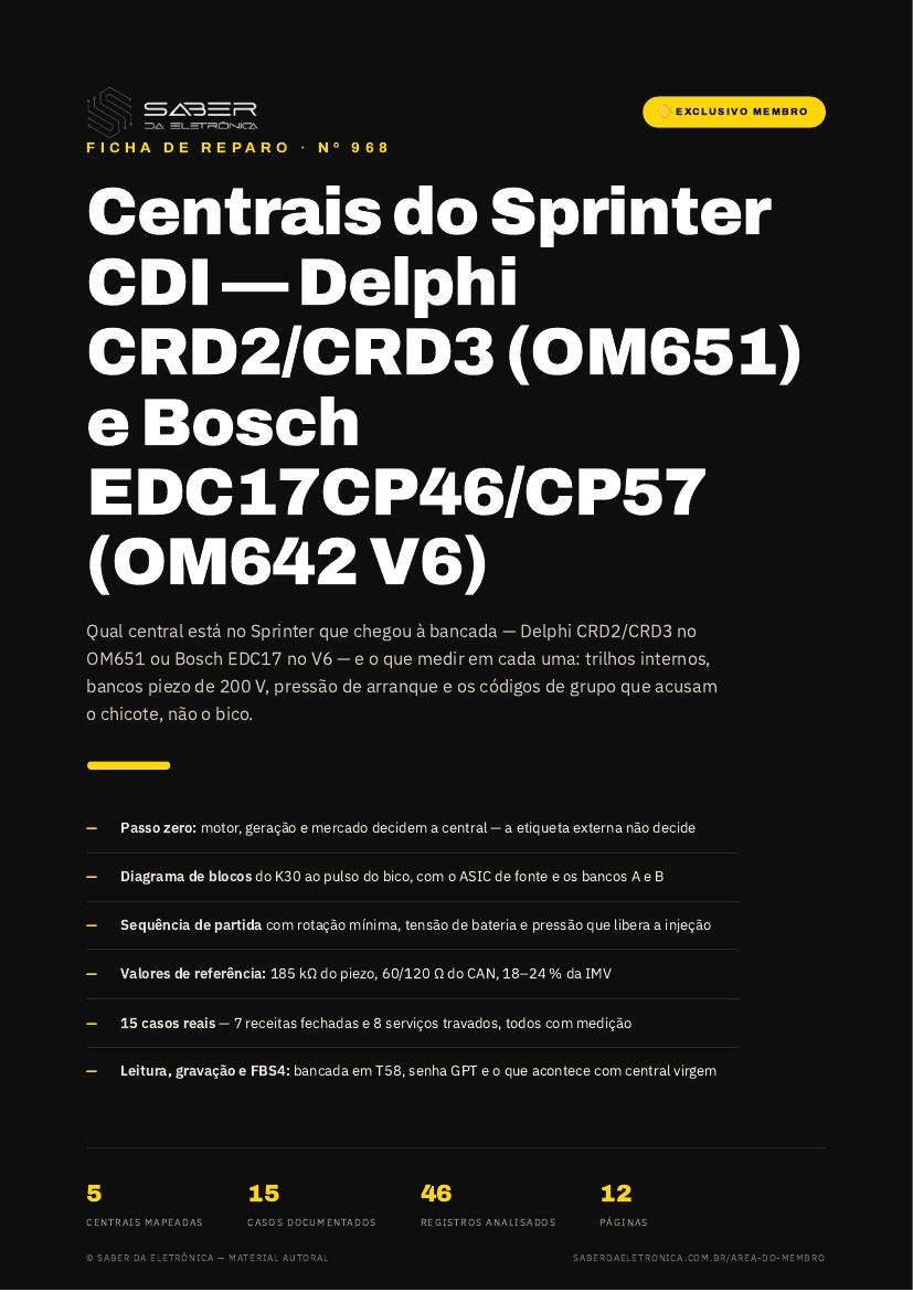 Centrais do Sprinter CDI: Delphi CRD2/CRD3 (OM651) e Bosch EDC17CP46/CP57 (OM642 V6) — Ficha de Reparo da placa