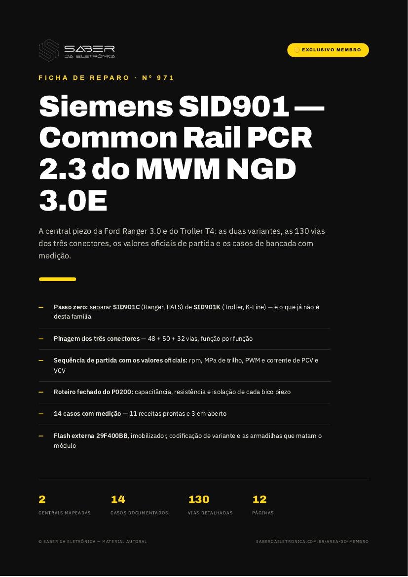 ECU Siemens SID901 · Common Rail PCR 2.3 — MWM NGD 3.0E em Ford Ranger e Troller T4 — Ficha de Reparo da placa