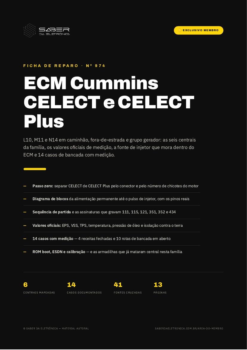 ECM Cummins CELECT e CELECT Plus — L10, M11 e N14 em caminhão, fora-de-estrada e gerador — Ficha de Reparo da placa