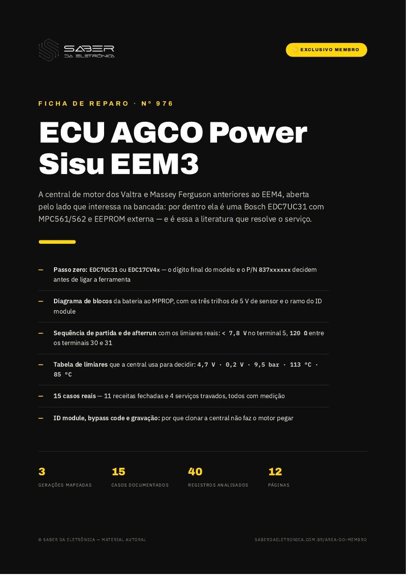 ECU do sistema AGCO Power Sisu EEM3 (Bosch EDC7UC31) — Valtra BH/BM e Massey Ferguson — Ficha de Reparo da placa