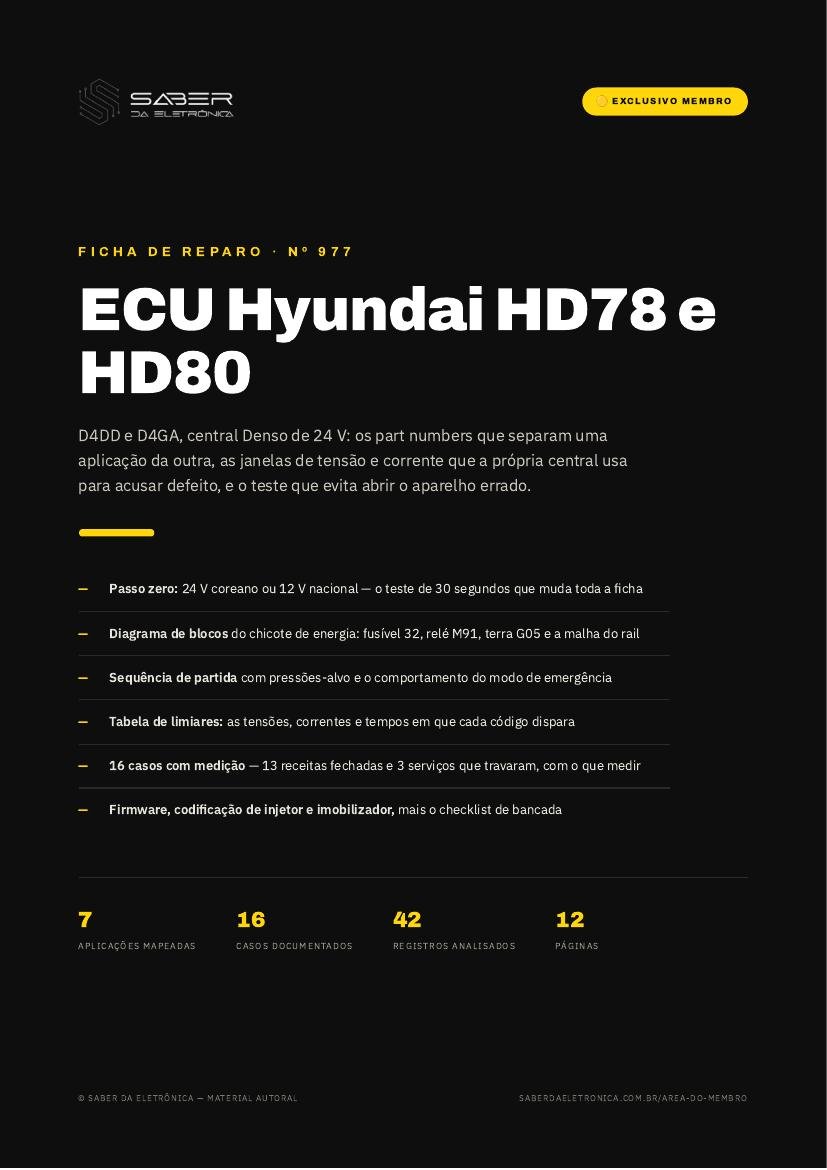 ECU Denso 24 V — Hyundai HD78 e HD80 (D4DD e D4GA) — Ficha de Reparo da placa