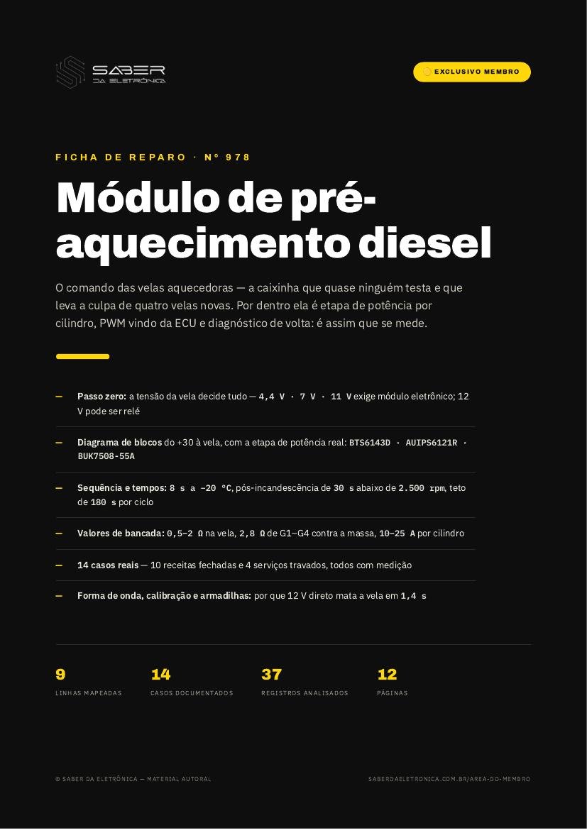 Módulo de pré-aquecimento (velas aquecedoras) diesel — o comando que ninguém testa — Ficha de Reparo da placa