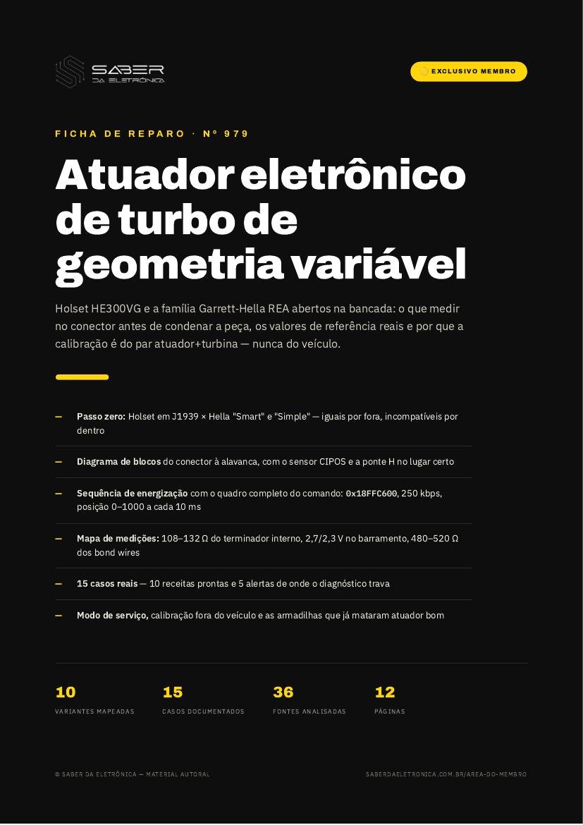 Atuador eletrônico de turbo de geometria variável (VGT) — Holset HE300VG e Garrett — Ficha de Reparo da placa