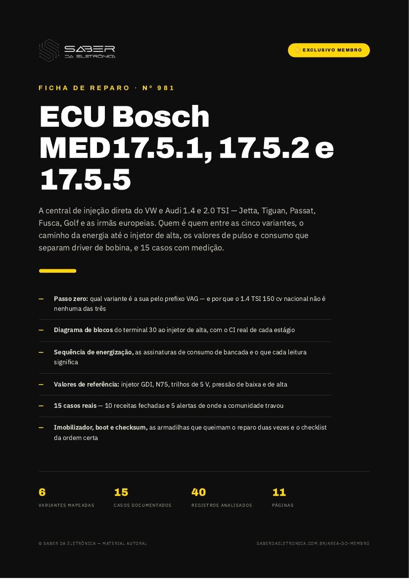 ECU Bosch MED17.5.1, 17.5.2 e 17.5.5 — VW e Audi 1.4 e 2.0 TSI (Jetta, Tiguan, Passat) — Ficha de Reparo da placa