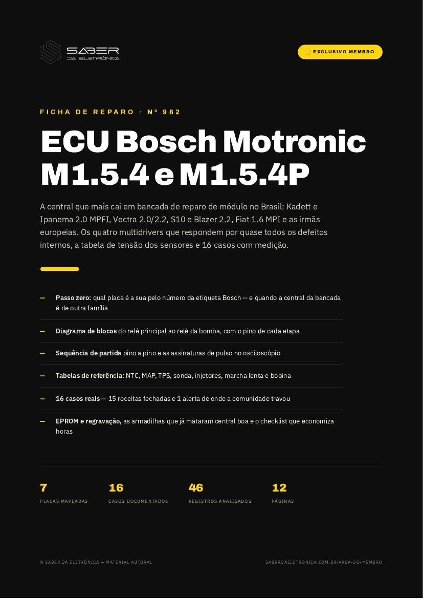 ECU Bosch Motronic M1.5.4 e M1.5.4P — GM Kadett, Vectra, Ipanema e S10 · Fiat 1.6 MPI — Ficha de Reparo da placa
