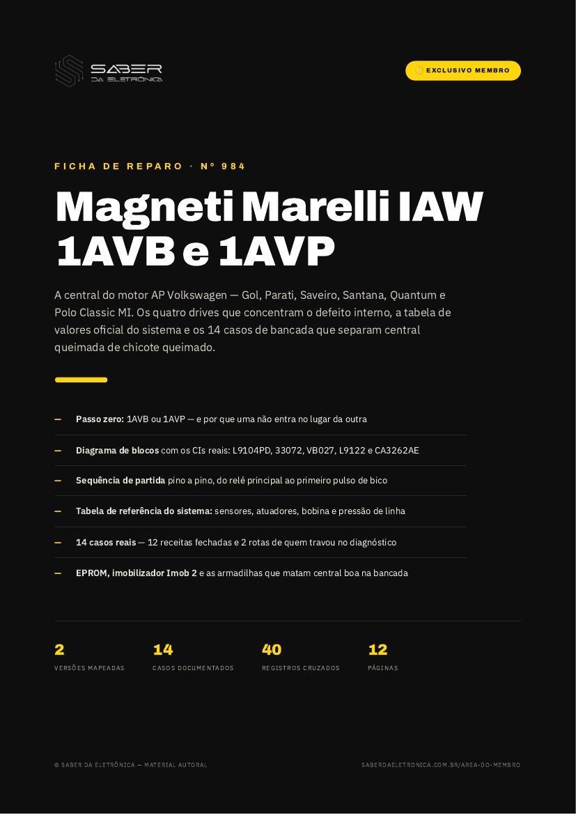 ECU Magneti Marelli IAW 1AVB e 1AVP — linha AP Volkswagen: Gol, Parati, Saveiro, Santana, Quantum e Polo Classic — Ficha de Reparo da placa