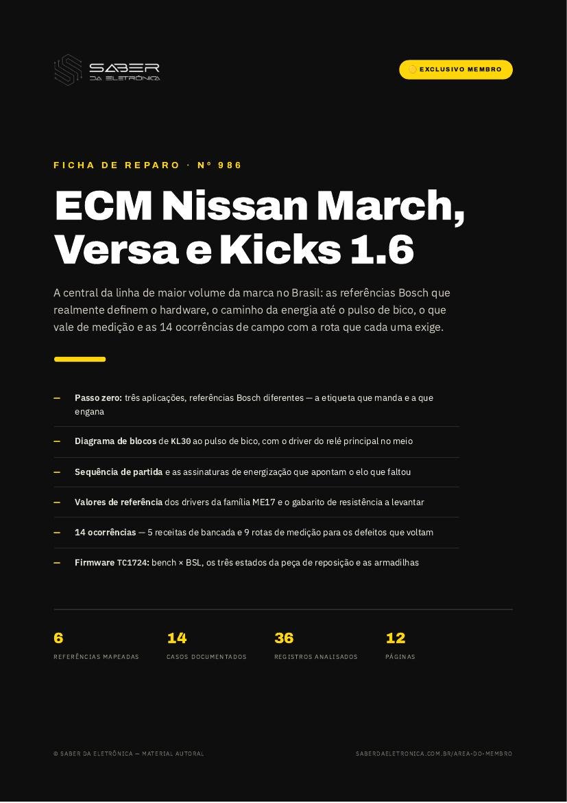 ECM Nissan March, Versa e Kicks 1.6 — a central da linha de maior volume da marca — Ficha de Reparo da placa
