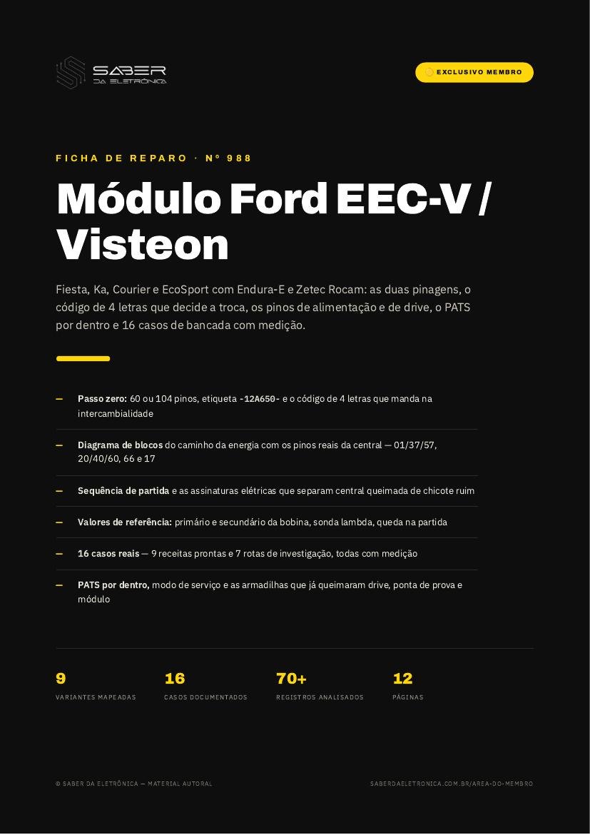 Módulo Ford EEC-V / Visteon — Fiesta, Ka, Courier e EcoSport Zetec Rocam — Ficha de Reparo da placa