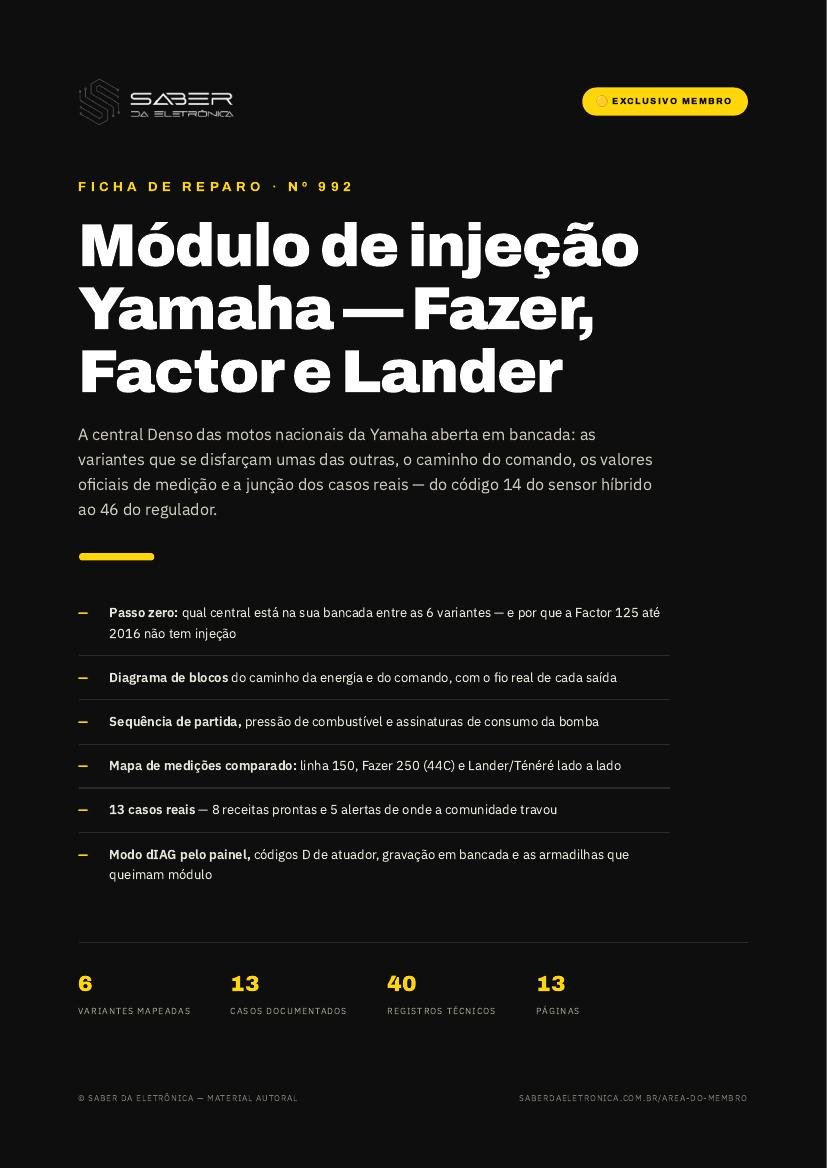 Módulo de injeção de motocicleta Yamaha — Fazer, Factor e Lander — Ficha de Reparo da placa