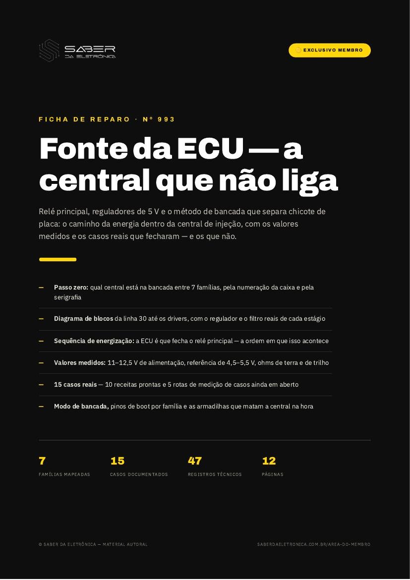 Fonte da ECU — relé principal, reguladores e a central que não liga — Ficha de Reparo da placa