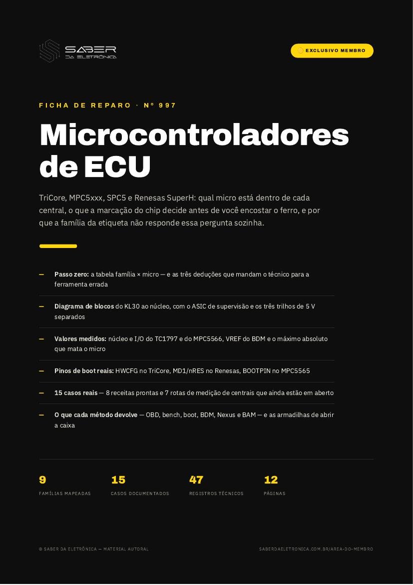 Microcontroladores de ECU — TriCore, MPC5xxx, SPC5 e Renesas antes de abrir — Ficha de Reparo da placa