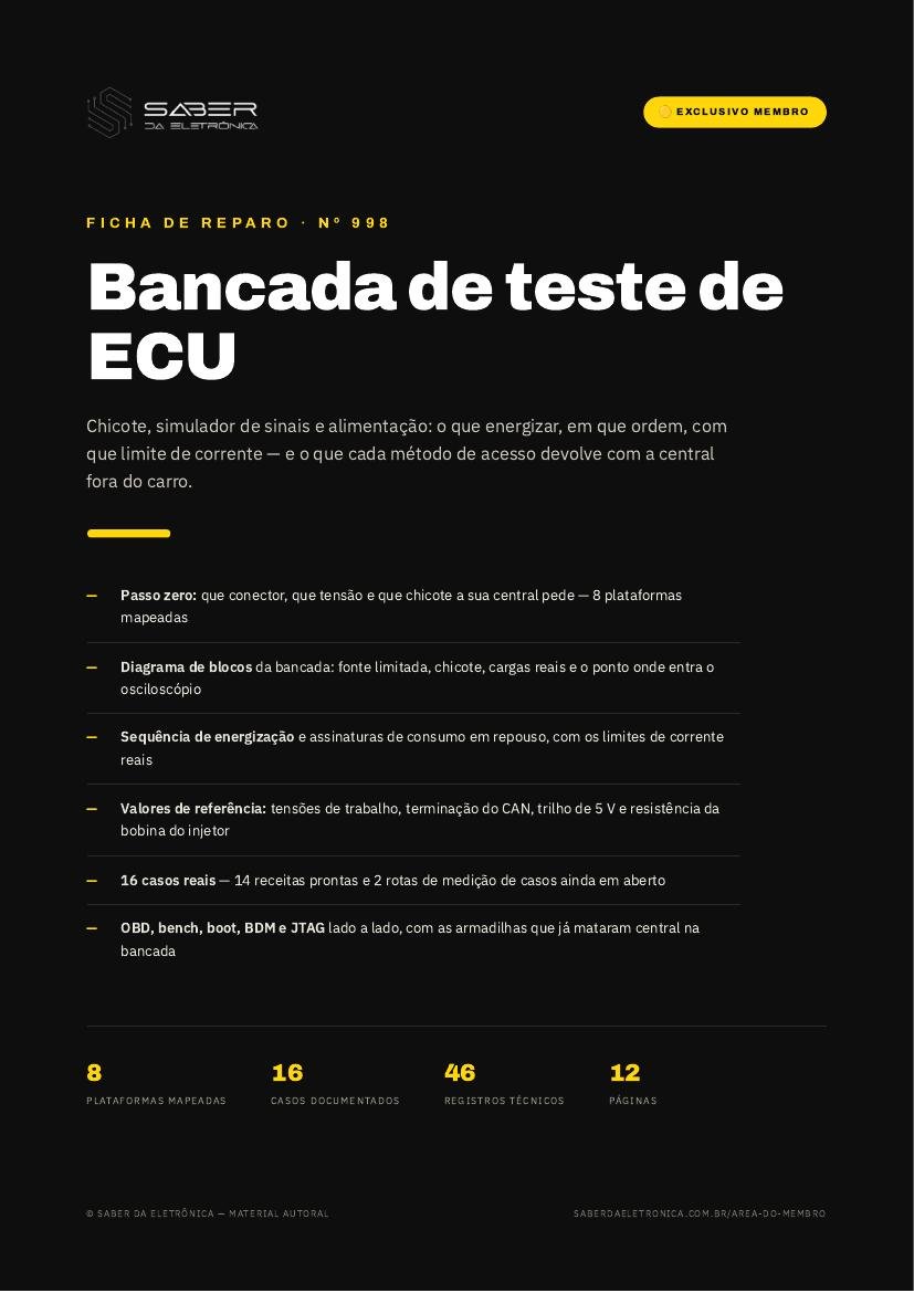 Bancada de teste de ECU — chicote, simulador de sinais e alimentação — Ficha de Reparo da placa
