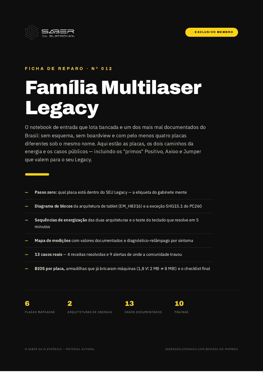 Capa da Ficha de Reparo Nº 012 — Família Multilaser Legacy
